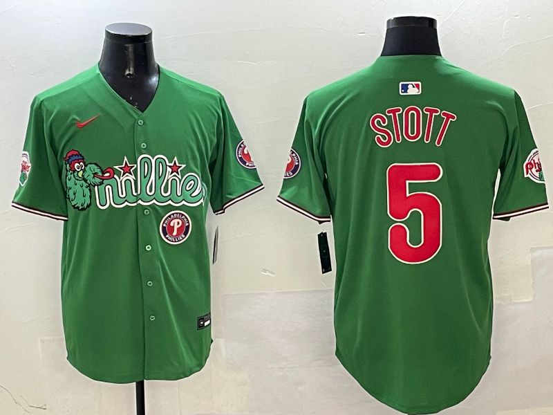 Men Philadelphia Phillies #5 Stott Green Three generations Joint Name Game 2025 Nike MLB Jersey style 6->philadelphia phillies->MLB Jersey